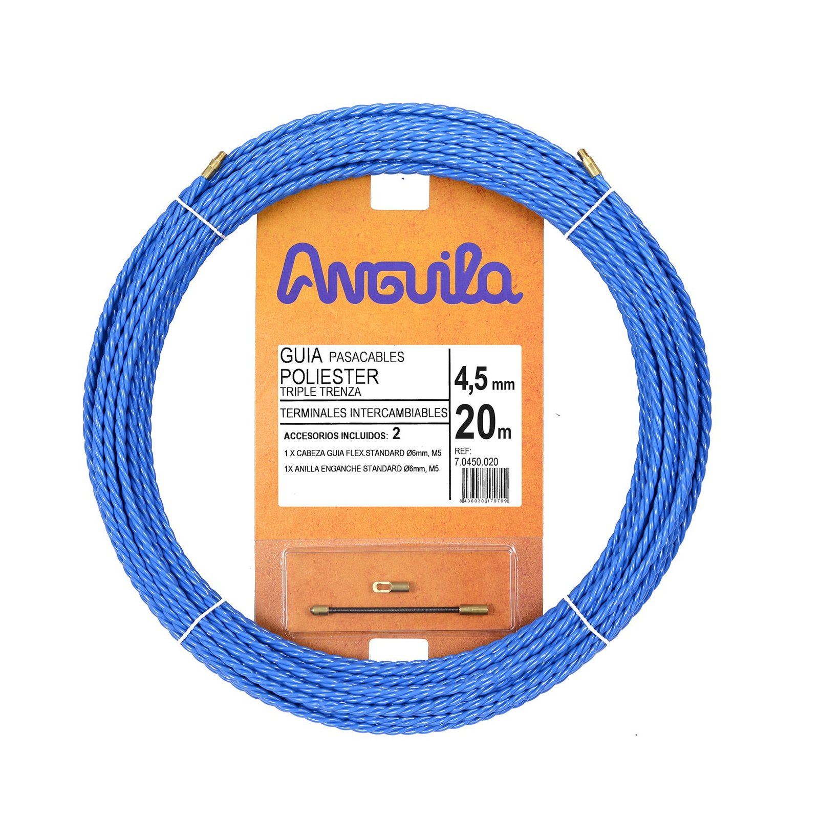 Guia Pasacables 4.5mm 20m poliester triple trenza azul - Ecoiluminaled